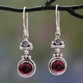 Dangling Garnet Crystla Silver Earrings