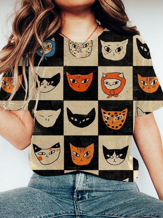 Comstylish Strange Cats Print Short Sleeve T-Shirt