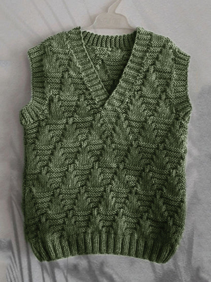 Men's Vintage Trees Jacquard Cozy Knit V Neck Vest artswardrobe