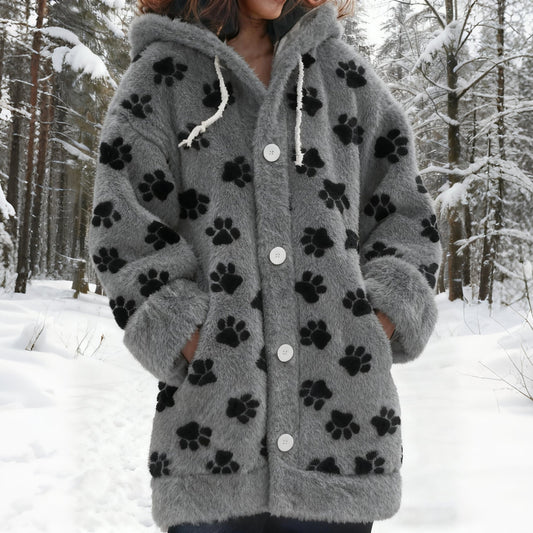 Vintage Puppy Paw Art Cozy Knit Hooded Cardigan elevenforest
