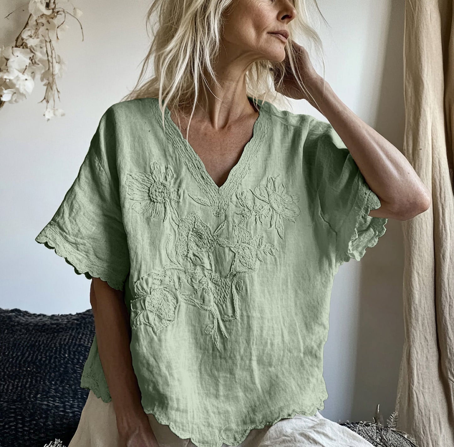 Vintage Floral Art Cotton Linen Comfy Shirt artswardrobe