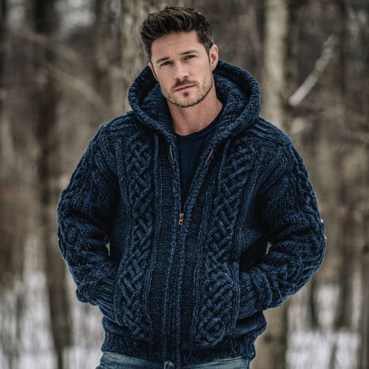 Men's Vintage Fairman Island Jacquard Thick Warm Zip Hooded Sweater Cardigan artswardrobe