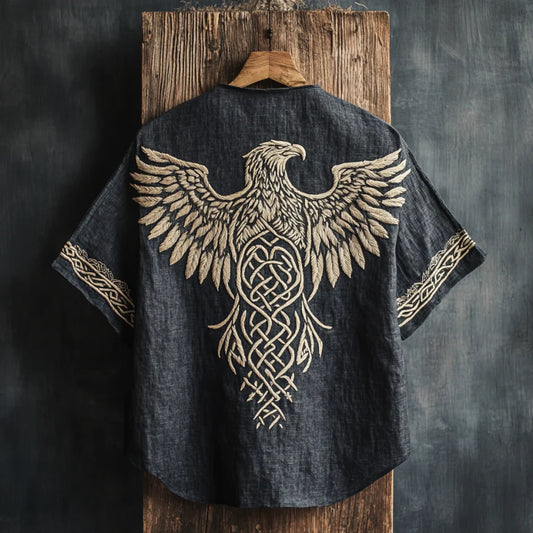 Men's Viking Tribal Eagle Celtic Art Linen Crew Neck T Shirt artswardrobe
