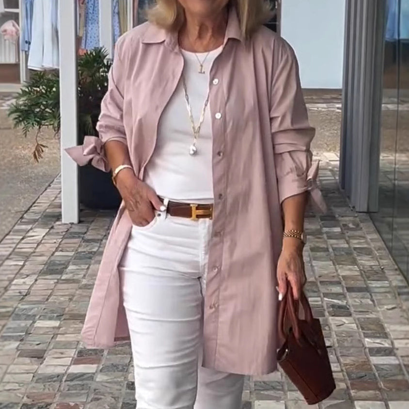 Comstylish Women's Solid Color Linen Blend Long Sleeve Shirt