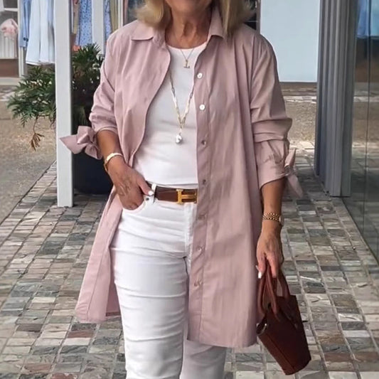 Comstylish Women's Solid Color Linen Blend Long Sleeve Shirt