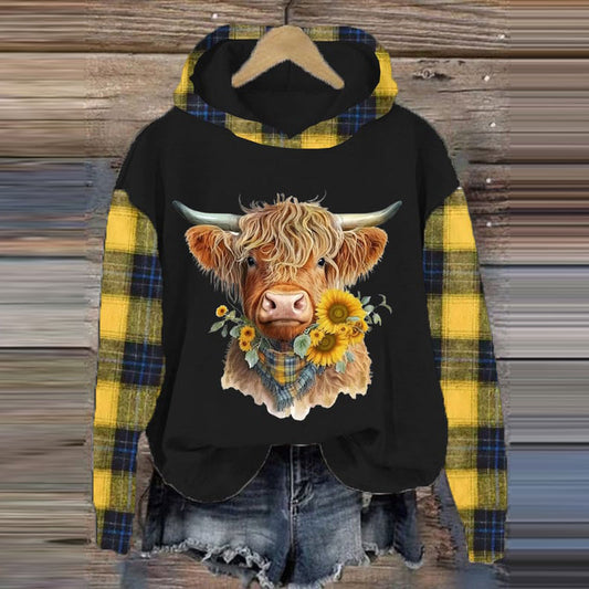 Women's Western Highland Cow Print Hooded Sweatshirt artswardrobe