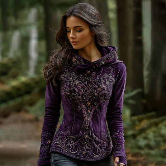 Comstylish Women's Vintage Viking Tree Pattern Plush Cozy Hoodie
