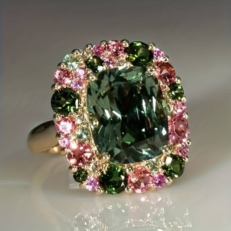 Green & Pink Crystal Ring
