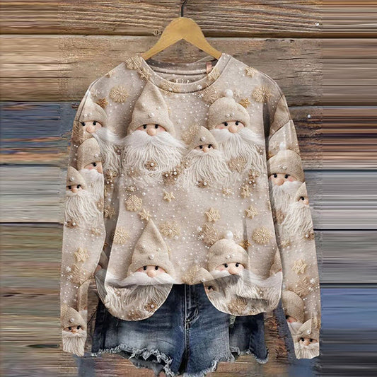 Comstylish Women's Snow Christmas Gnomes Print Casual Sweatshirt