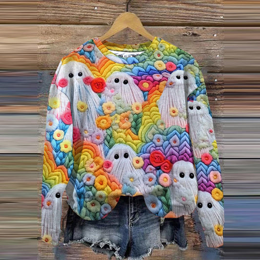 Comstylish Women's Halloween Colorful Ghost Print Sweatshirt