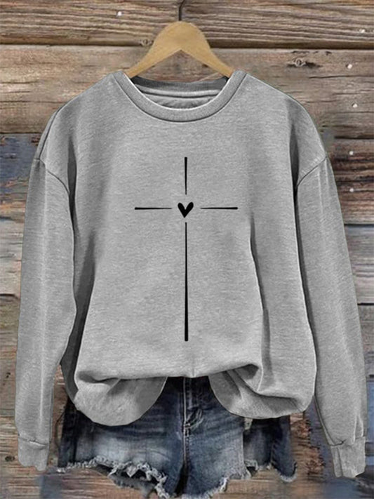 Comstylish Women's Christian Cross Printed Round Neck Long Sleeve Sweatshirt