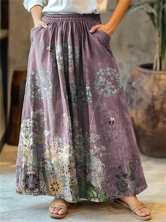 Women's Vintage Floral Art Print Cotton Skirt artswardrobe