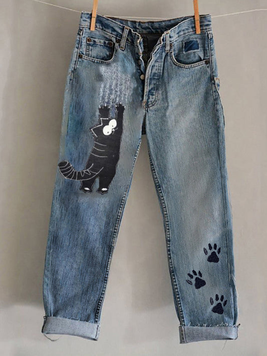 Women's Startled Cat-cat Vintage Jeans elevenforest