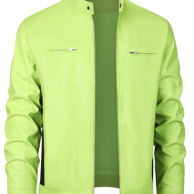 LM | Stylish PU leather jacket with color blocks and multi-zip design