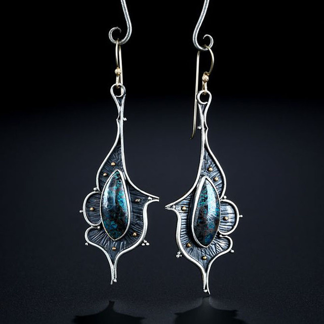 Dark Blue Silver Earrings