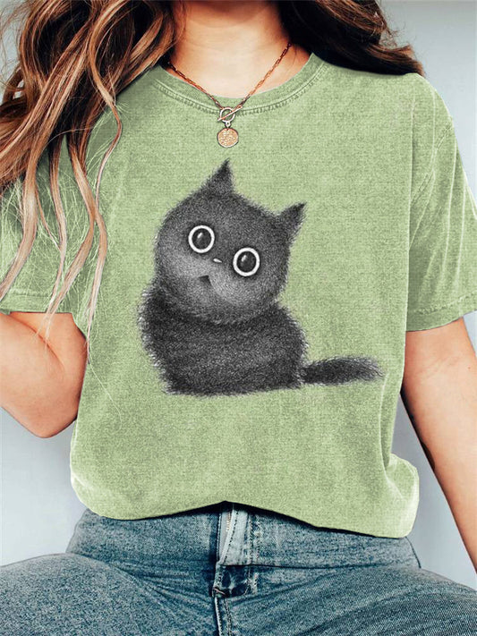 Women's Cute Cat Print Vintage T-Shirt elevenforest