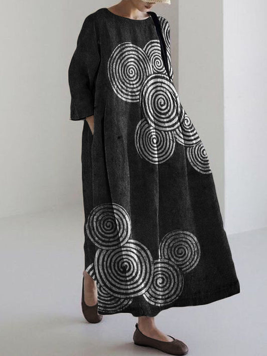 Comstylish Sea Waves Ripples Japanese Lino Art Linen Blend Maxi Dress