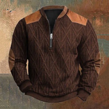 Men's Vintage Geometric Jacquard Stitching Knit Zip-Up Sweatshirt elevenforest
