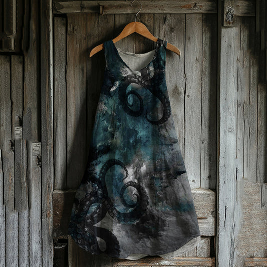 Comstylish Japanese Octopus Gradient Art Linen Tank Dress