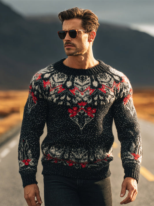 Christmas Holly Leaf Pattern Men's Icelandic Sweater artswardrobe