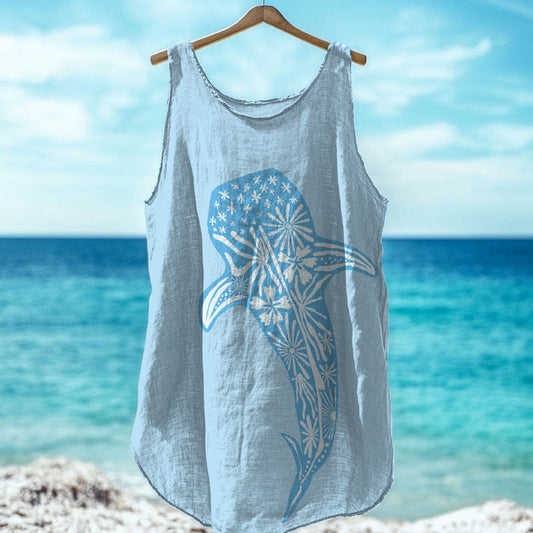 Whale Art Print Linen Blend Tank Top artswardrobe