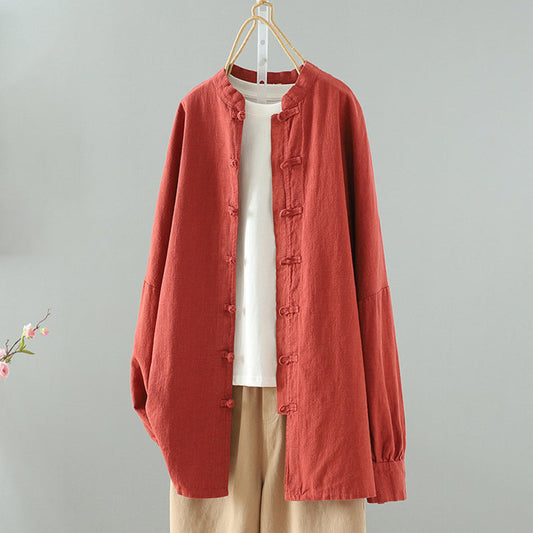 Comstylish Women's Retro Button Up Cotton And Linen Shirt