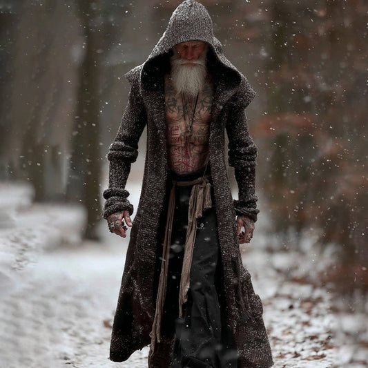 Men's Vintage Viking Art Cozy Long Cardigan Sweater artswardrobe