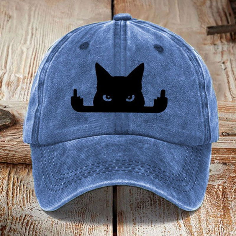 Japanese Art  Black Cat In Contempt Print Washed Sun Hat elevenforest