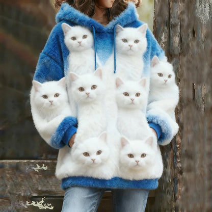 Comstylish Probe Cute Cat Flannel Hoodie