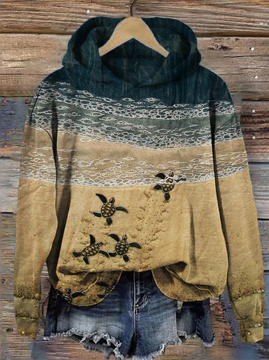 Comstylish Baby Sea Turtles Beach Fiber Art Cozy Hoodie