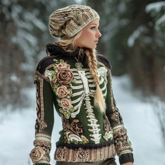 Comstylish Retro Frame & Floral Art Women's Hooded Sweater
