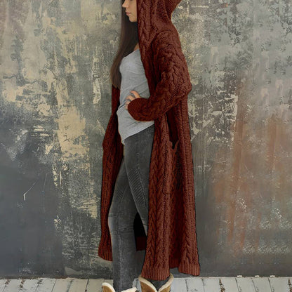 Women'S Solid Color Hooded Knitted Cardigan elevenforest