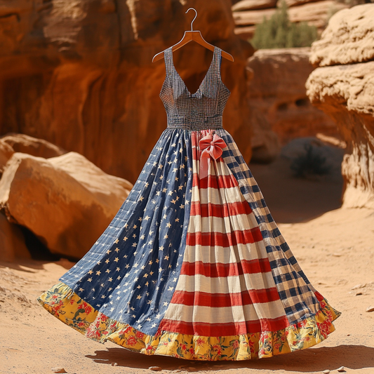 Women's Vintage Independence Day Flag Print Dress artswardrobe