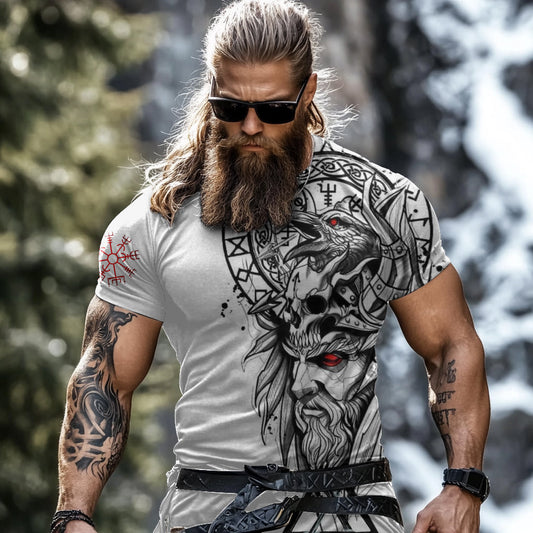 Men's Retro Viking Rune Print Short Sleeve T-shirt artswardrobe