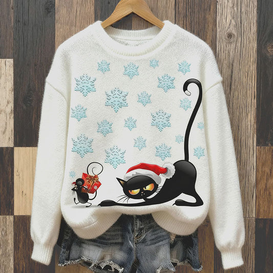 Comstylish Cute Cat Christmas Cozy Plush Sweatshirt