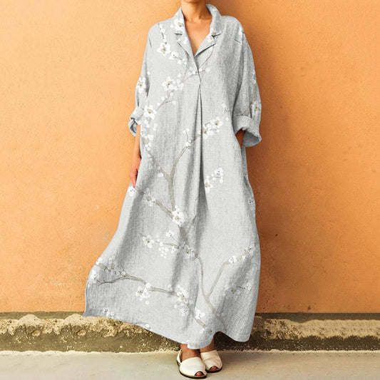 Comstylish Vintage Floral Art Lapel Long Sleeve Dress