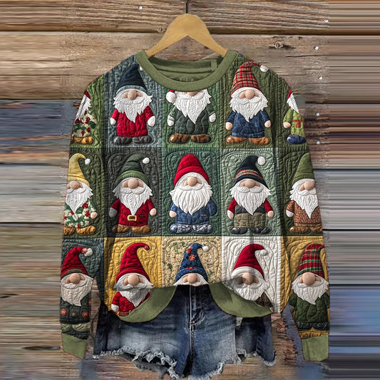Comstylish Christmas Gnome Print Crew Neck Sweatshirt