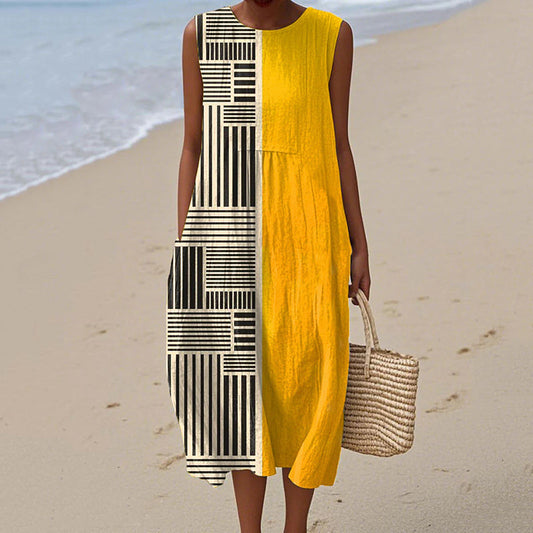 Comstylish Women's Retro Abstract Geometric Print Sleeveless Dress