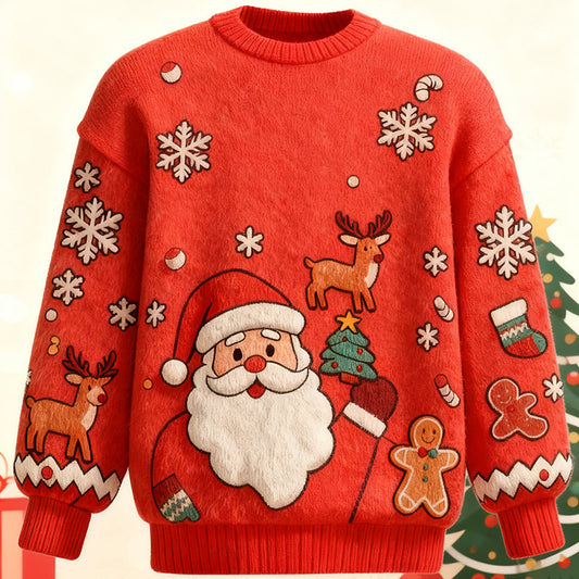 Comstylish Women's Fun Christmas Reindeer Plush Crew Neck Sweatshirt