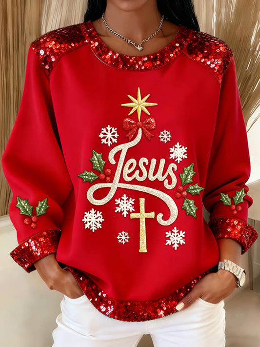 Comstylish Women's Christmas Casual Patchwork Comfortable Sweatshirt 1