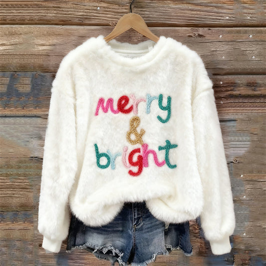 Comstylish Christmas Merry & Bright Cozy Plush Sweatshirt