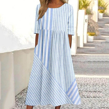 Women's Vintage Stripe Pattern Print Dress artswardrobe