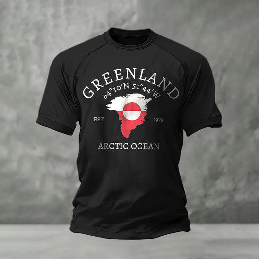 Men's Vintage Greenland Pattern Short Sleeve Casual T-shirt elevenforest