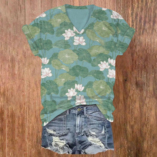 Comstylish Casual Water Lily Art Graphic Women's T-Shirt
