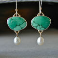 Turquoise Stone Pearl Earrings