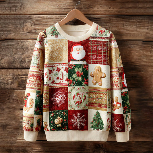 Comstylish Women's Christmas Patchwork Print Casual Shirt