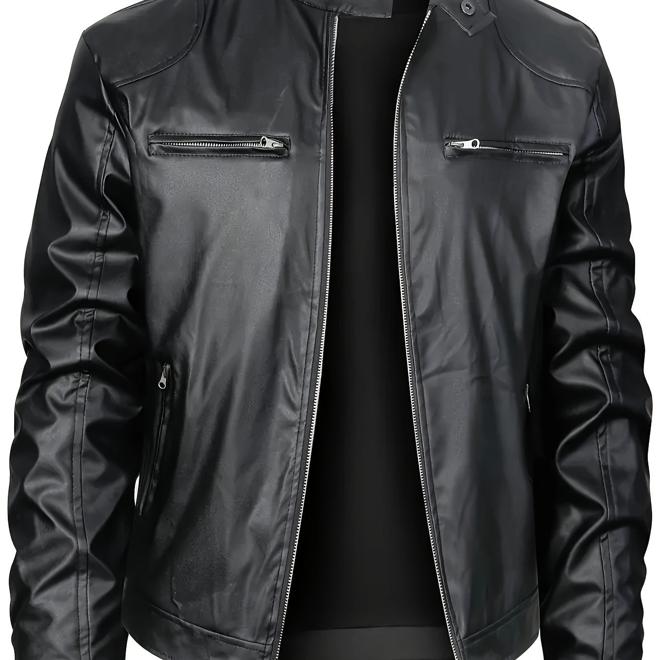 LM | Stylish PU leather jacket with color blocks and multi-zip design