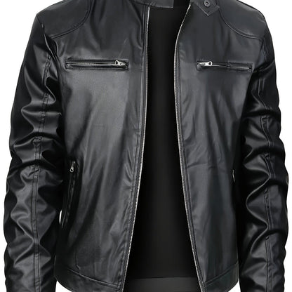 LM | Stylish PU leather jacket with color blocks and multi-zip design