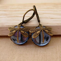 Crystal Dragonfly Earrings in Antique Gold