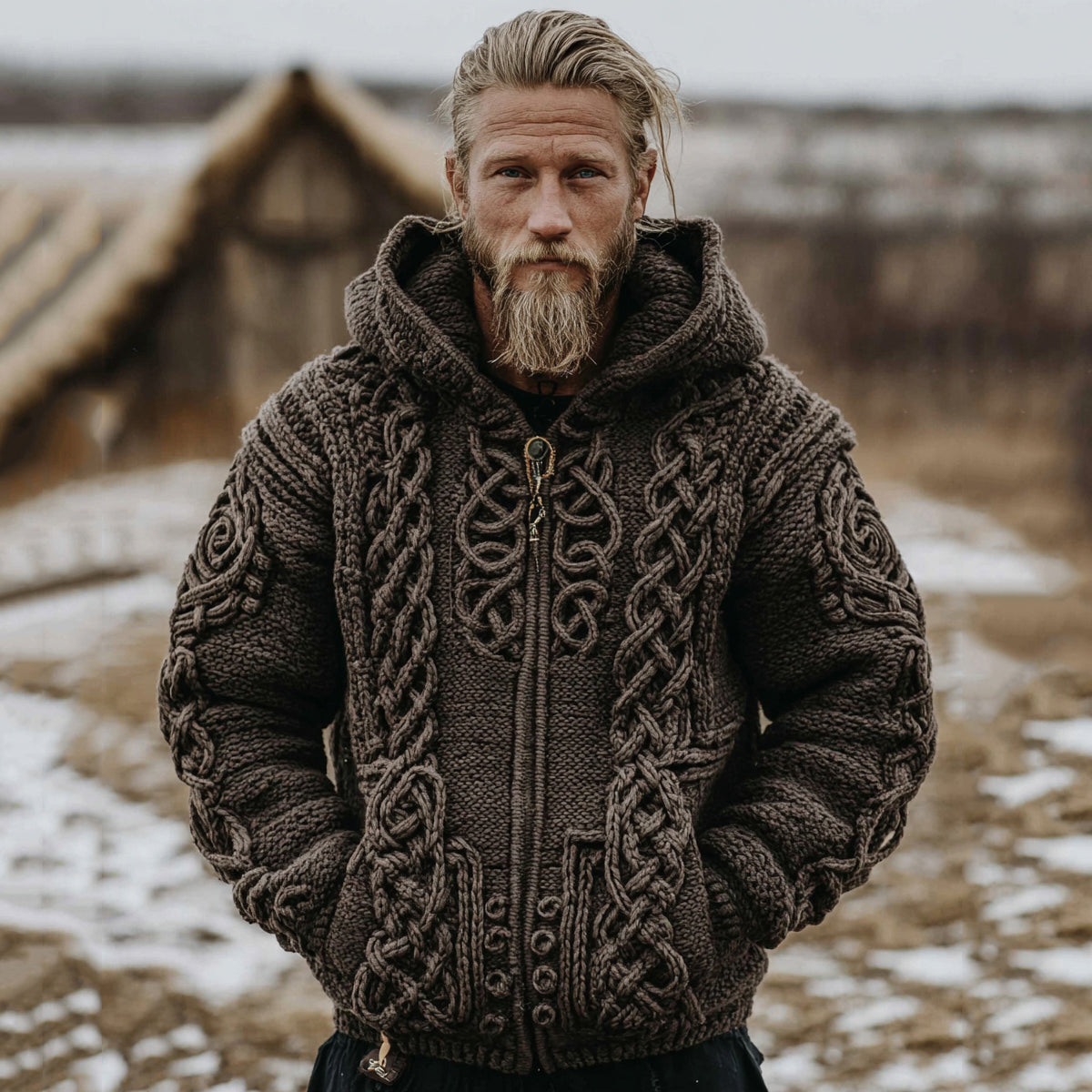 Men's Vintage Celtic Knot Jacquard Zipper Cardigan Aran Sweater artswardrobe